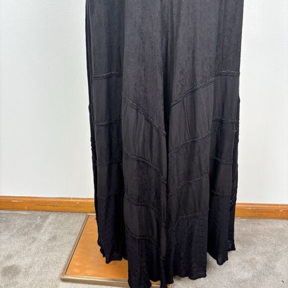 Advance One Size Maxi Skirt Black Flowy Boho Hippie Embroidery Flawed Hem - Picture 9 of 15